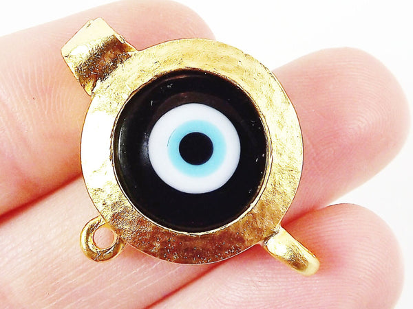 Black Blue Evil Eye Round Glass Pendant - 22k Matte Gold Plated 1pc - SP126