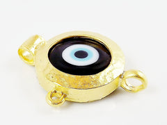 Black Blue Evil Eye Round Glass Pendant - 22k Matte Gold Plated 1pc - SP126