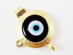 Black Blue Evil Eye Round Glass Pendant - 22k Matte Gold Plated 1pc - SP126