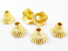 6 Rustic Fluted 22k Matte Gold Plated Round Beadcaps