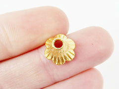 6 Rustic Fluted 22k Matte Gold Plated Round Beadcaps