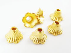 6 Rustic Fluted 22k Matte Gold Plated Round Beadcaps