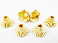 6 Rustic Fluted 22k Matte Gold Plated Round Beadcaps