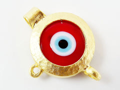 Red Evil Eye Round Glass Pendant - 22k Matte Gold Plated 1pc - SP126