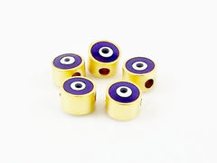 5mm Mini Navy Blue Evil Eye Beads, Lucky Charm, Protective Amulet, Turkish Eye, Greek Eye, Matte Gold Plated Bead Spacers - 5pcs