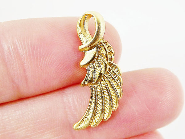 4 Wing Pendant Charms - 22k Matte Gold Plated - GCM104