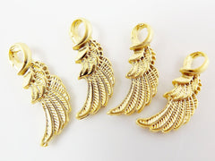 4 Wing Pendant Charms - 22k Matte Gold Plated - GCM104