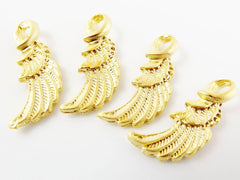 4 Wing Pendant Charms - 22k Matte Gold Plated - GCM104