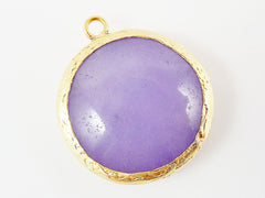 26mm Lilac Purple Smooth Jade Pendant - Gold plated Bezel - 1pc