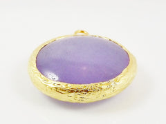26mm Lilac Purple Smooth Jade Pendant - Gold plated Bezel - 1pc