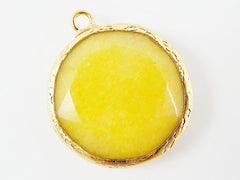 26mm Yellow Faceted Jade Pendant - Gold plated Bezel - 1pc