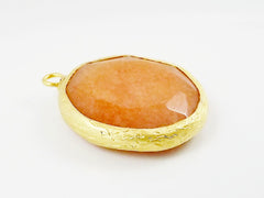 26mm Apricot Orange Faceted Jade Pendant - Gold plated Bezel - 1pc