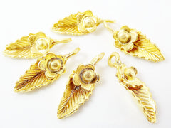 6 Leaf Flower Pendant Charms - 22k Matte Gold Plated