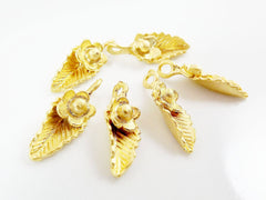 6 Leaf Flower Pendant Charms - 22k Matte Gold Plated