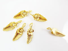 6 Leaf Flower Pendant Charms - 22k Matte Gold Plated