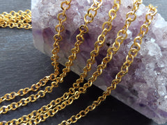 5mm Pressed Round Link Cable Chain, 22k Matte Gold Plated, Tarnish Resistant, 1 Meter = 3.3 Feet