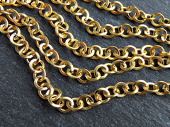 5mm Pressed Round Link Cable Chain, 22k Matte Gold Plated, Tarnish Resistant, 1 Meter = 3.3 Feet