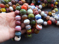 20 Large Glass Marble Beads, Chunky Round Artisan Handmade, Hand Crafted, Tradtional Earthy Ethnic Bead Size Between 13 - 14mm