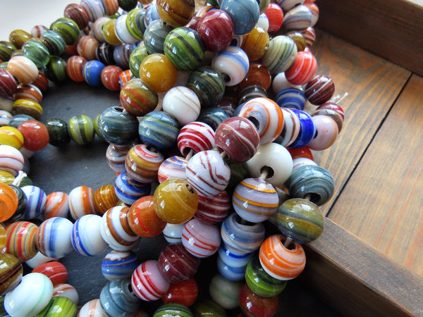 20 Large Glass Marble Beads, Chunky Round Artisan Handmade, Hand Crafted, Tradtional Earthy Ethnic Bead Size Between 13 - 14mm