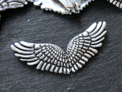 Wing Feather Focal Pendant Connector, Matte Antique Silver Plated, 1pc