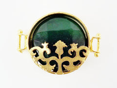 Deep Green Tulip Fretwork Connector - 22k Matte Gold Plated Bezel - 1pc