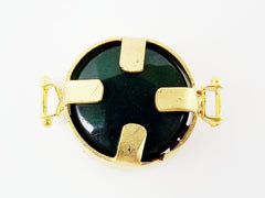 Deep Green Tulip Fretwork Connector - 22k Matte Gold Plated Bezel - 1pc