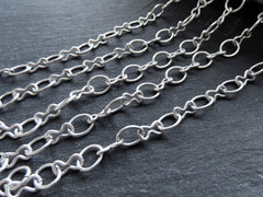 Gold Oval Figure 8 Link Chain Cable, Figure 8 Connector, Matte Silver Plated, Tarnish Resistant, 1 Meter = 3.3 Feet