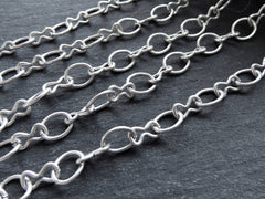 Gold Oval Figure 8 Link Chain Cable, Figure 8 Connector, Matte Silver Plated, Tarnish Resistant, 1 Meter = 3.3 Feet