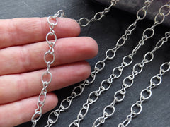 Gold Oval Figure 8 Link Chain Cable, Figure 8 Connector, Matte Silver Plated, Tarnish Resistant, 1 Meter = 3.3 Feet