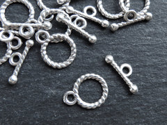 Mini Toggle Clasps, T Bar Clasps, Tiny Twisted Toggle Clasps, T Clasps, Silver Clasps, Clasp, Closure, Matte Silver Plated, 8 sets