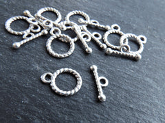 Mini Toggle Clasps, T Bar Clasps, Tiny Twisted Toggle Clasps, T Clasps, Silver Clasps, Clasp, Closure, Matte Silver Plated, 8 sets