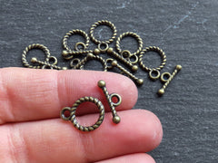 Mini Toggle Clasps, T Bar Clasps, Tiny Twisted Toggle Clasps, T Clasps, Bronze Clasps, Clasp, Closure, Antique Bronze Plated, 8 sets