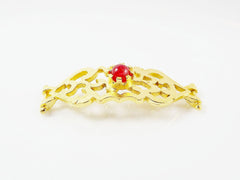 Red Jade Stone Curved Fretwork Bracelet Focal Connector - Matte Gold Plated - 1PC - GP248