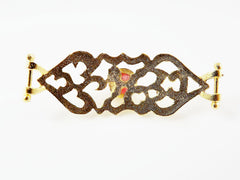 Red Jade Stone Curved Fretwork Bracelet Focal Connector - Matte Gold Plated - 1PC - GP248