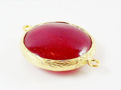 26mm Red Smooth Jade Connector - Gold plated Bezel - 1pc