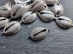 Cowrie Shell Connector Charms, Silver Rhinestone Shell Charms, Clear Micro Pave Cowrie Shell, Puka Shell, Bracelet Charm