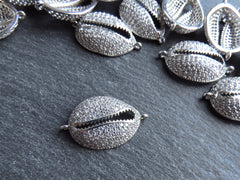 Cowrie Shell Connector Charms, Silver Rhinestone Shell Charms, Clear Micro Pave Cowrie Shell, Puka Shell, Bracelet Charm