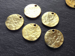 5 Plain Round Rustic Disc Pendants, Double Textured, Jewelry Making Supplies Findings, 22k Matte Gold Plated