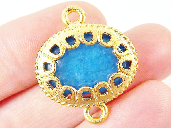 Blue Jade Scalloped Connector  - Gold plated Bezel - 1pc - GP118