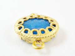 Blue Jade Scalloped Connector  - Gold plated Bezel - 1pc - GP118