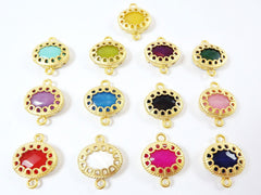 Yellow Scalloped Jade Connector  - Gold plated Bezel - 1pc - GP118