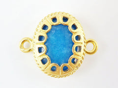 Blue Jade Scalloped Connector  - Gold plated Bezel - 1pc - GP118