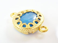 Blue Jade Scalloped Connector  - Gold plated Bezel - 1pc - GP118