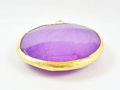 Large 42mm Purple Heart Round Faceted Jade Pendant - 22k Matte Gold plated Bezel - 1pc