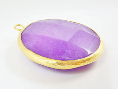 Large 42mm Purple Heart Round Faceted Jade Pendant - 22k Matte Gold plated Bezel - 1pc