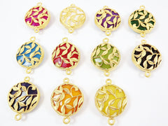 Yellow Rustic Leaves Jade Connector  - Gold plated Bezel - 1pc - GP118