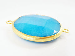 42mm Blue Round Faceted Jade Connector - 22k Matte Gold plated Bezel - 1pc