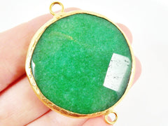 42mm Emerald Green Round Faceted Jade Connector - 22k Matte Gold plated Bezel - 1pc