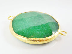 42mm Emerald Green Round Faceted Jade Connector - 22k Matte Gold plated Bezel - 1pc