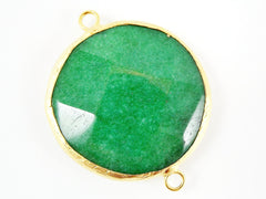 42mm Emerald Green Round Faceted Jade Connector - 22k Matte Gold plated Bezel - 1pc